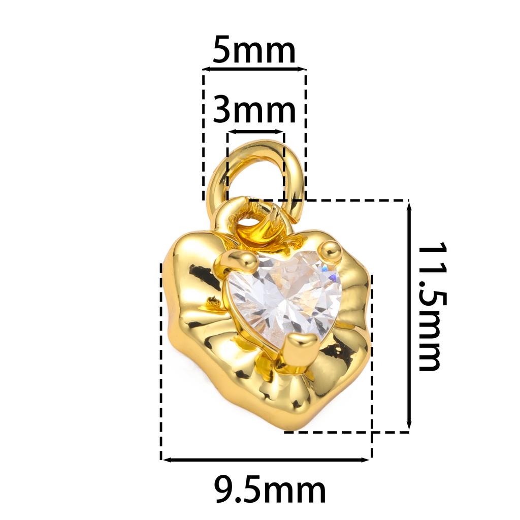 2Piece/Pack 18K Gold Color Plated Heart Charms Pendants with Zircon for DIY Bracelet Necklace Jewelry Making Accessories