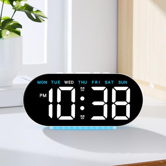 LED Alarm Clock with Large Screen Easy-to-Read Temperature Display Dimming 12/24h Bedroom Desk Clock