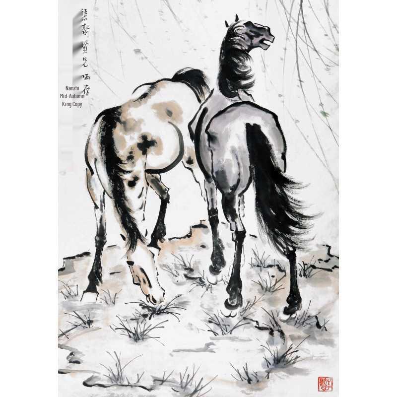 Free Shipping Ink Wash Galloping Horse Poster - Home Decoration Wall Hanging Mural for Dorm, Tea House, Study, or Living Room.