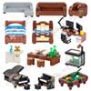 Home Furniture MOC Building Blocks Sofa Set Piano Bed Office Table Toilet Bath Wardrobe Model Assemble Bricks Toys For Kids Gift