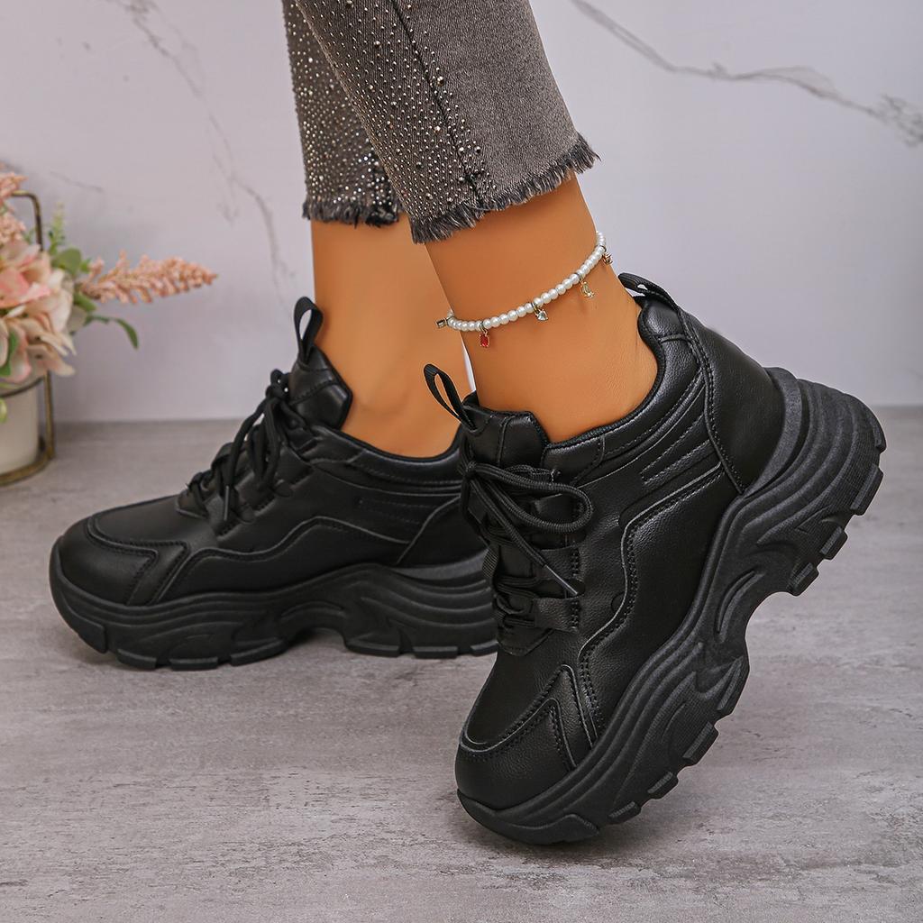New Fashion Platform Sports Shoes for Women 2025 Autumn White Chunky Sneakers Woman Thick Sole Height Increasing Walking Shoes