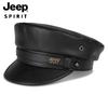 Jeep Unisex Cowhide Leather Cap Captain's Cap Flat Top Military Golf Cap Baseball Trucker Hat, Best Gift 96CA0671 ALM1