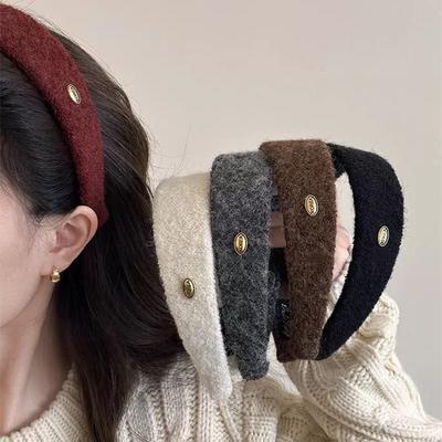 Autumn and Winter Woolen Gold Label Wide-brimmed Headband French Style Outing All-match Hairpin High Skull Headband Hair Accessory