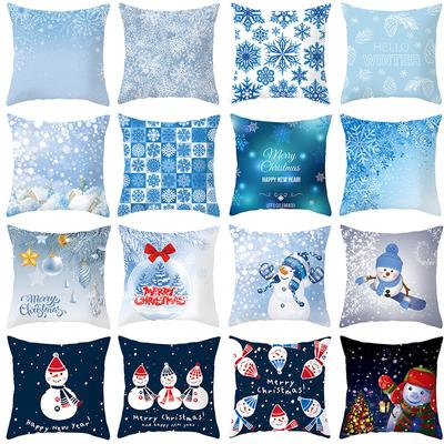 Cross-border Amazon Winter Limited Blue Christmas Pillow Case Home Snowflake Snowman Christmas Tree
