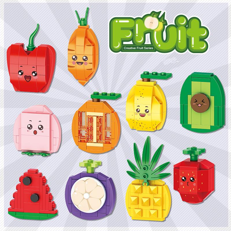 10in1 Niedliche Architektur Straßenansicht Lebensmittel Pommes Snacks Früchte Tiere Bausteine Set Mädchen Steine Modell Kinderspielzeug Kinder