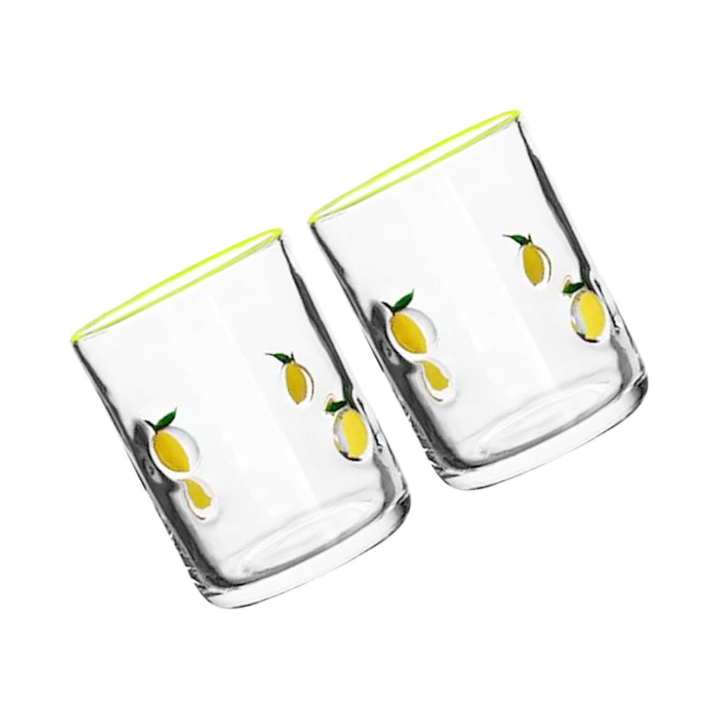 Pair Of Lemon Printed Vintage Juice Glasses Durable Glassware With 14oz Capacity Ideal For Cocktails Water Decor