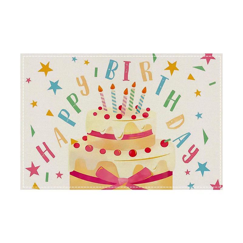 1PC New Birthday Theme Placemats Linen Happy Cake Balloon Printed Insulation Mats Home Dining Room Decorative Table Mats