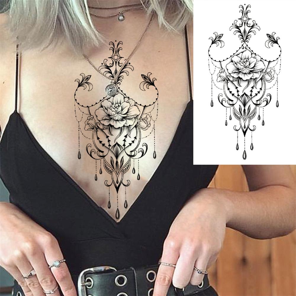 Realistische Nep Pioenroos Tijdelijke Tatoeages Voor Vrouwen Meisje Zwarte Roos Olifant Bloemen Tatoeage Sticker Tijger Anemoon Tatoeages Halfmouw