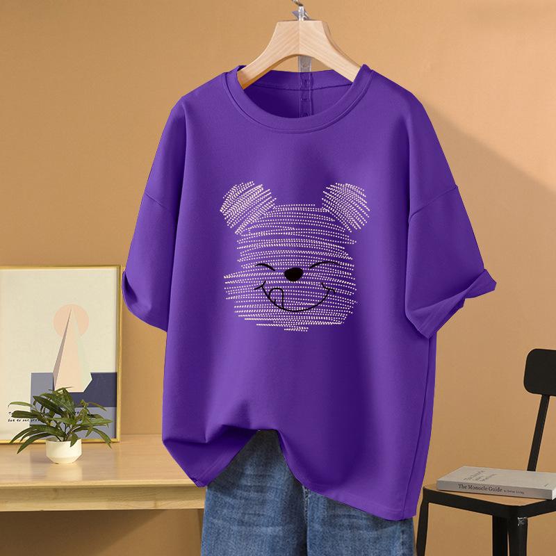 Pure Cotton Design Short-sleeved T-shirt for Women In Summer New Large Size Loose Retro Bear Half-sleeved Top