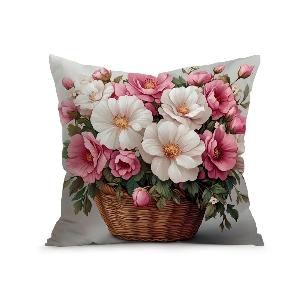 Cottages Flowers Decorative Pillow Covers Pattern Cushion Cover Suitable For Sofa Bedroom Car Pillow Cover
