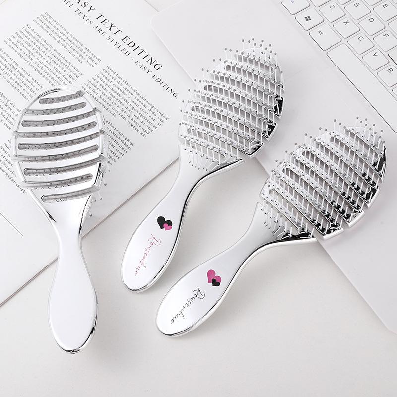 Electroplated Silver Massage Comb with Folding Mirror and Anti-Static Air Cushion – Student Girl Ins Style