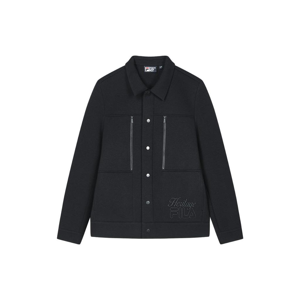 FILA Embroidered Logo Polo Casual Knit Jacket Men jackets Black F11M348502F-BK