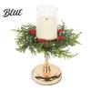 French Country Style Home Accent Christmas Bow Wreath Door Hanger Artificial Pine Candlestick Garland with Ribbon Multiuse Decorative Ring