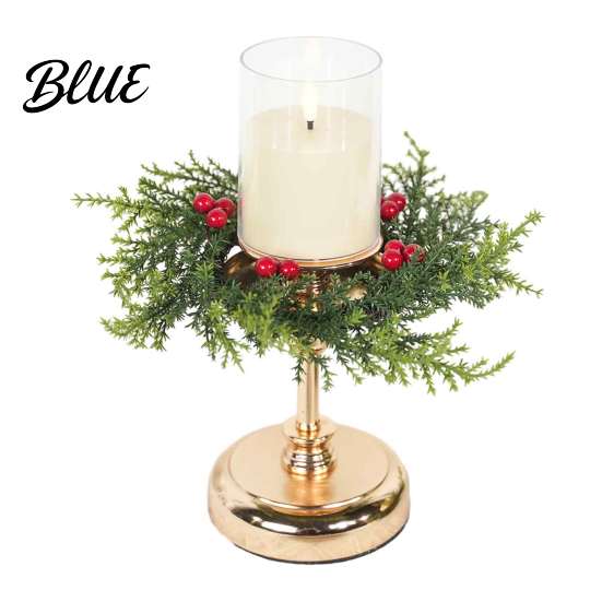 French Country Style Home Accent Christmas Bow Wreath Door Hanger Artificial Pine Candlestick Garland with Ribbon Multiuse Decorative Ring