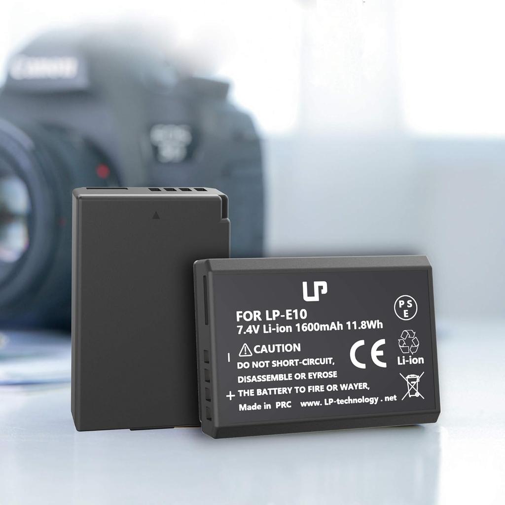 LP LP-E10 Battery Rechargeable, Charger Compatible with Canon EOS Rebel T7, T6, T5, T3, T100, 4000D, 3000D, 2000D, 1500D, 1300D, 1200D, 1100D & More