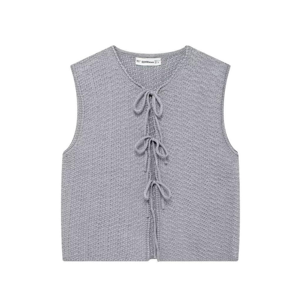 VEZFAA Women's Fashion Casual Summer Spring Solid Color Print Sleeveless O-Neck Sweaters