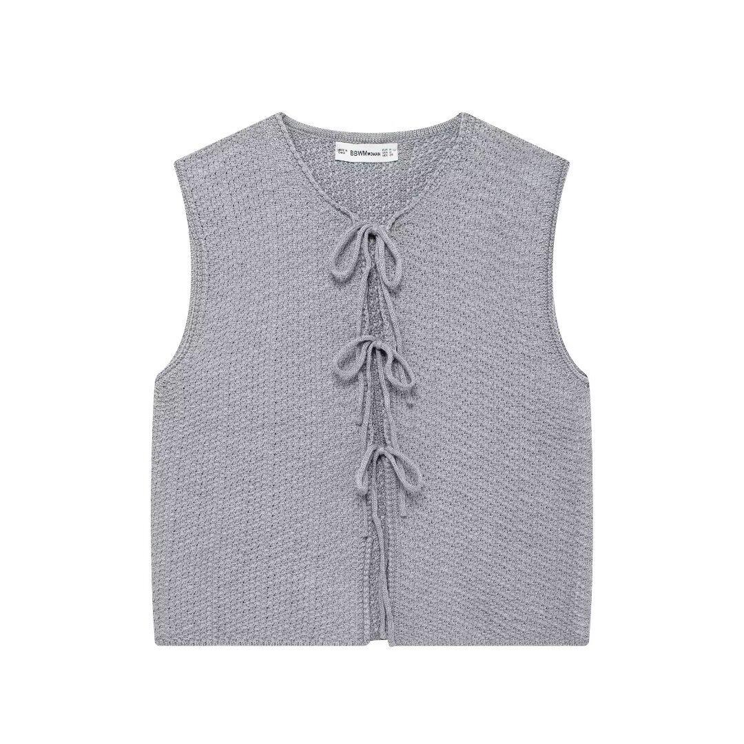 

VEZFAA Women s Fashion Casual Summer Spring Solid Color Print Sleeveless O-Neck Sweaters L сірий колір
