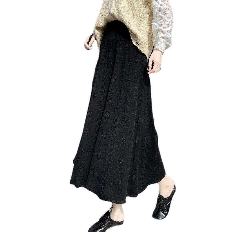 Knitted Midi Skirt for Women Autumn and Winter High Waisted Mid Length Knitted Skirt A-line Skirt