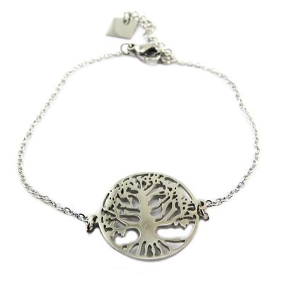 [P7715] - Silver 'Tree of Life' Steel Bracelet - 16 Mm