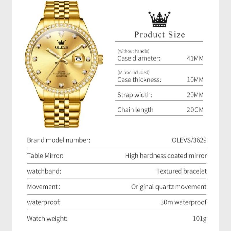 Herr Affärs Diamantklocka Vattentät Självlysande Kalenderurtavla Moderiktiga och Trendiga Armbandsur Festivalgåva Herr Utsökt Gåvklocka