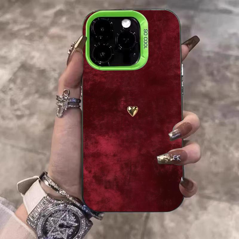 Golden Love Heart Electroplate Silver Phone Case For iPhone 17 Pro Max 16 15 14 13 12 11 Pro 17 Air 16E 7 8 Plus X XS XR Cover