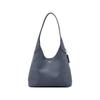 Brooklyn 28 Asa Superior Logo de Letras Doradas Etiqueta Rectangular Estampada en Caliente Botón de Presión Integrado Bolso de Hombro Hobo de Gamuza Grande para Mujer Gris Azul
