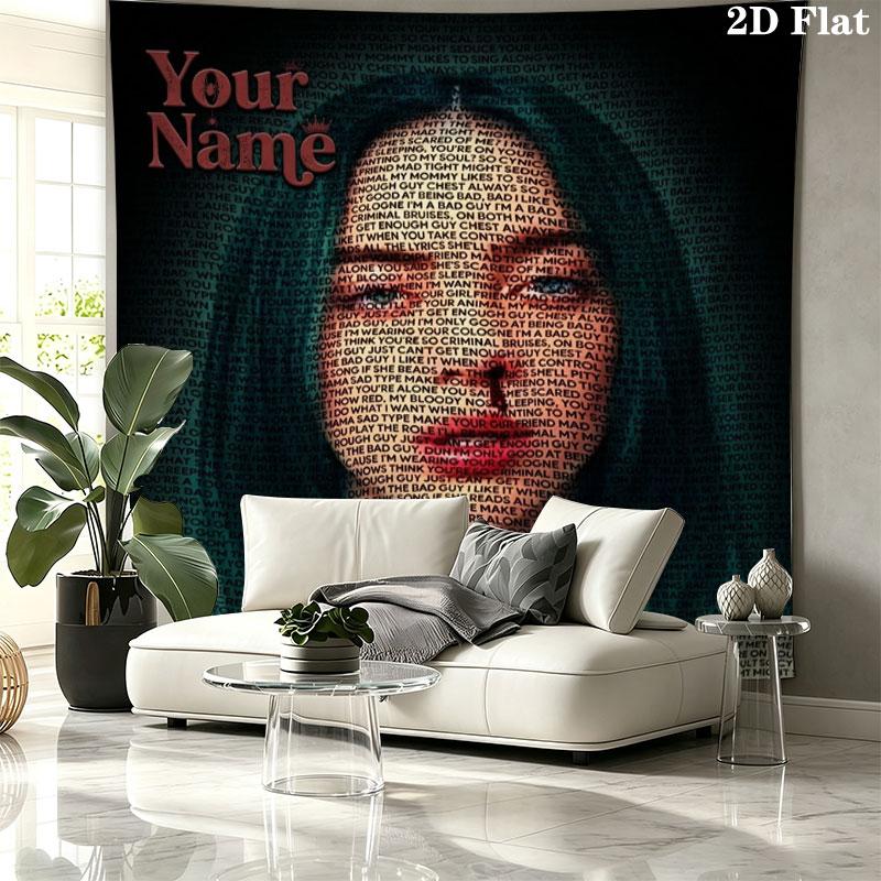 Arazzo da Parete con Nome Personalizzato Billie Eilish Appeso Estetico alla Parete Coperta in Tessuto Stampato Arazzi Decorativi per Camera da Letto Soggiorno Decorazioni per la Casa