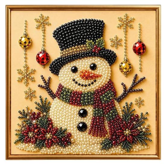 Sparkling 3D Painting Canvas DIY Christmas Faux Pearl Art Kit with Frame, Santa Winter Holiday Theme Craft Supplies Beads for Adults Beginner,