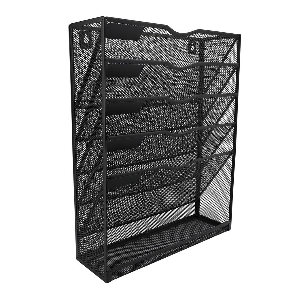 Wall Mount File Organizer with Bottom Tray 5 Tier Vertical Hanging Storage Holder for Office and Home Black