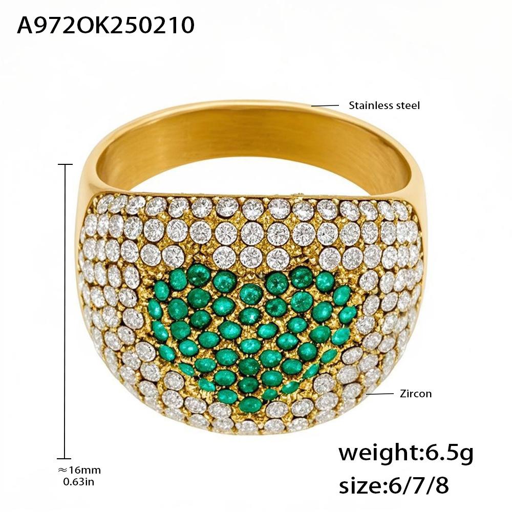 Stainless Steel Gold Plated Chunky Ring Women's Heart Shaped Colorful Zircon Luxury Couple Matching Finger Ring Summer Zircon