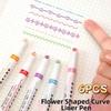 6Pcs/Set Creative Colored Highlighter Pen Set 6 Colors Line Shaped Marker  Art Contour