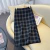 Women's Woolen Plaid High-Waisted A-Line Midi Skirt with Back Slit – 2025 Autumn/Winter Collection