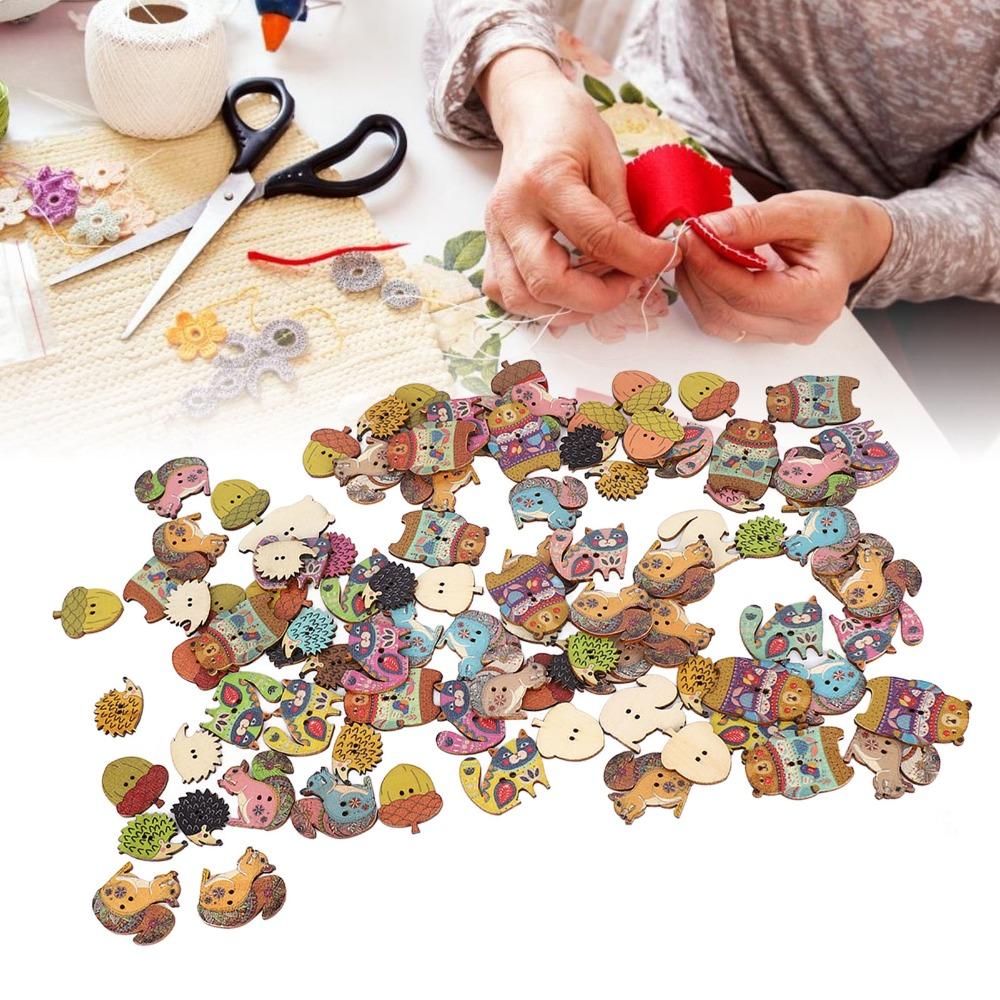 100pcs Assorted Colors Wood Buttons 1.18in Long Animal Buttons Craft Buttons DIY Decoration