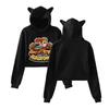 Korean Fashion Icrimax Burgerpommes Print Kawaii Crop Top Hoodie Funny Cat Ear Cropped Short Sweatshirt Hooded Pullover Women Tops Streetwear