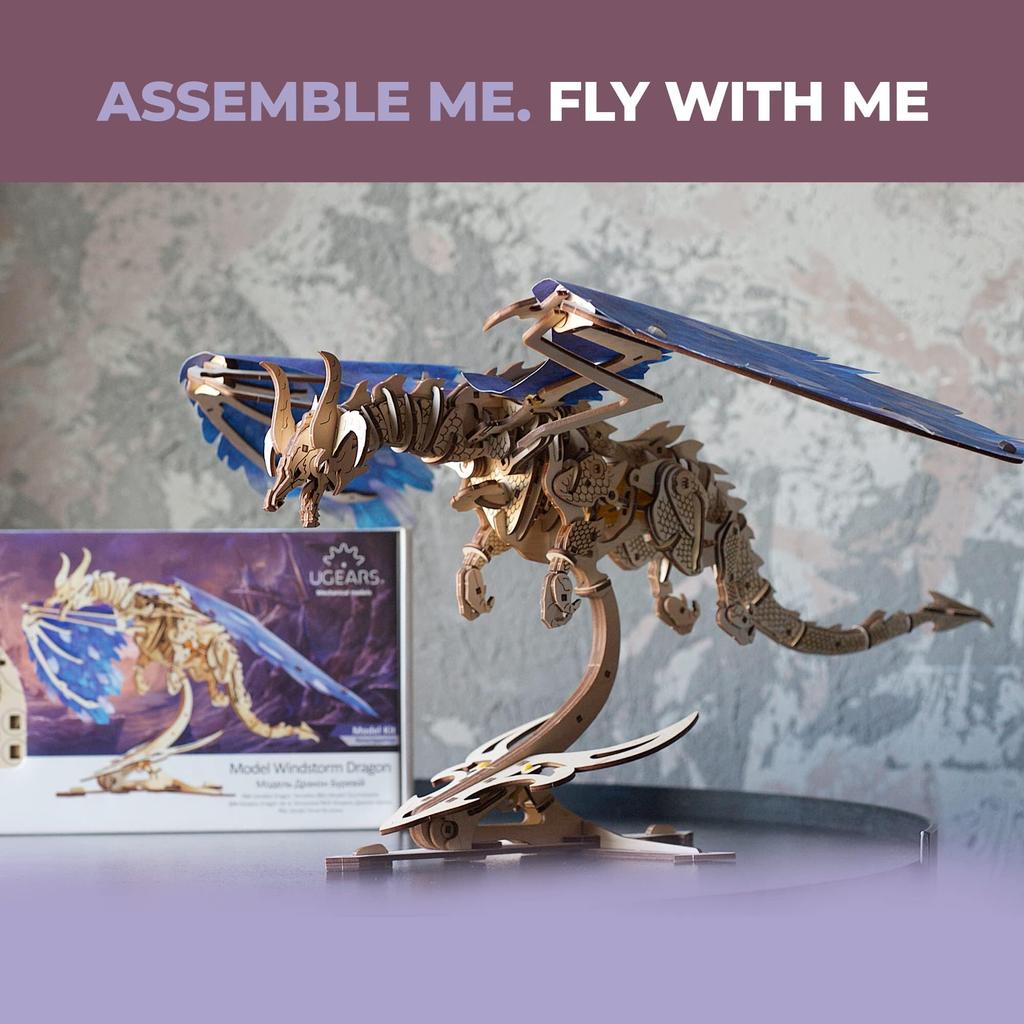 Ugears Windstorm Dragon Wooden Puzzle, No Glue or Tools Required, 3D Puzzle with Assembly Instructions