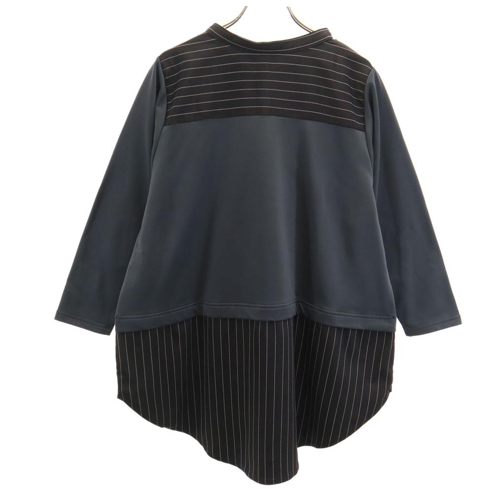 n'Or Striped Pattern Switching Long Sleeve Stand Collar Shirt LL Women Used