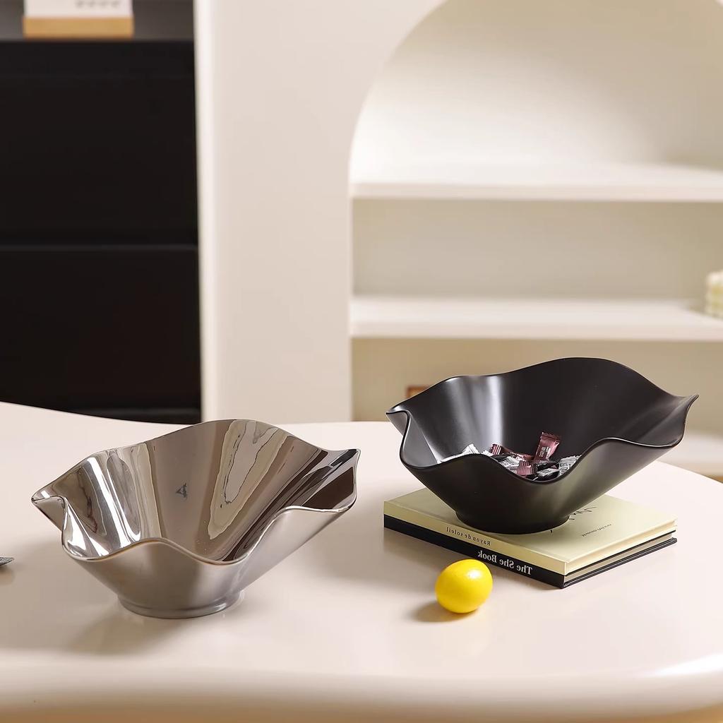 Geometric Folded Bowl Ceramic Fruit Plate Desk Storage Container Candy Bowl Silver Tray Trays Decorative Jewelry Dish