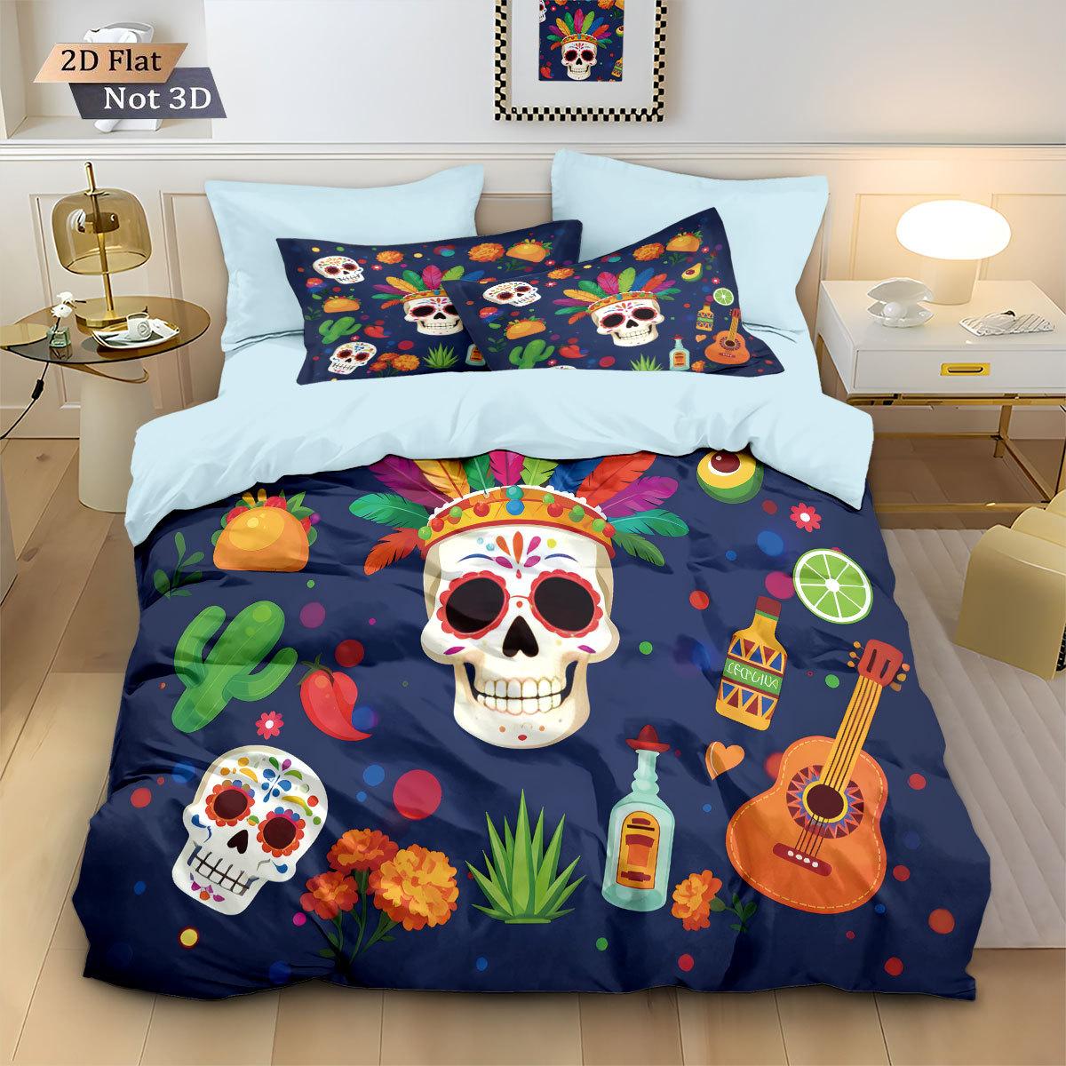 Comforter Skull Flowers Bedding Set Skull Retro Print Co Co Room Decoration Single Double Large Size Comforter (quilt)-EU Single(135*200cm)3pcs