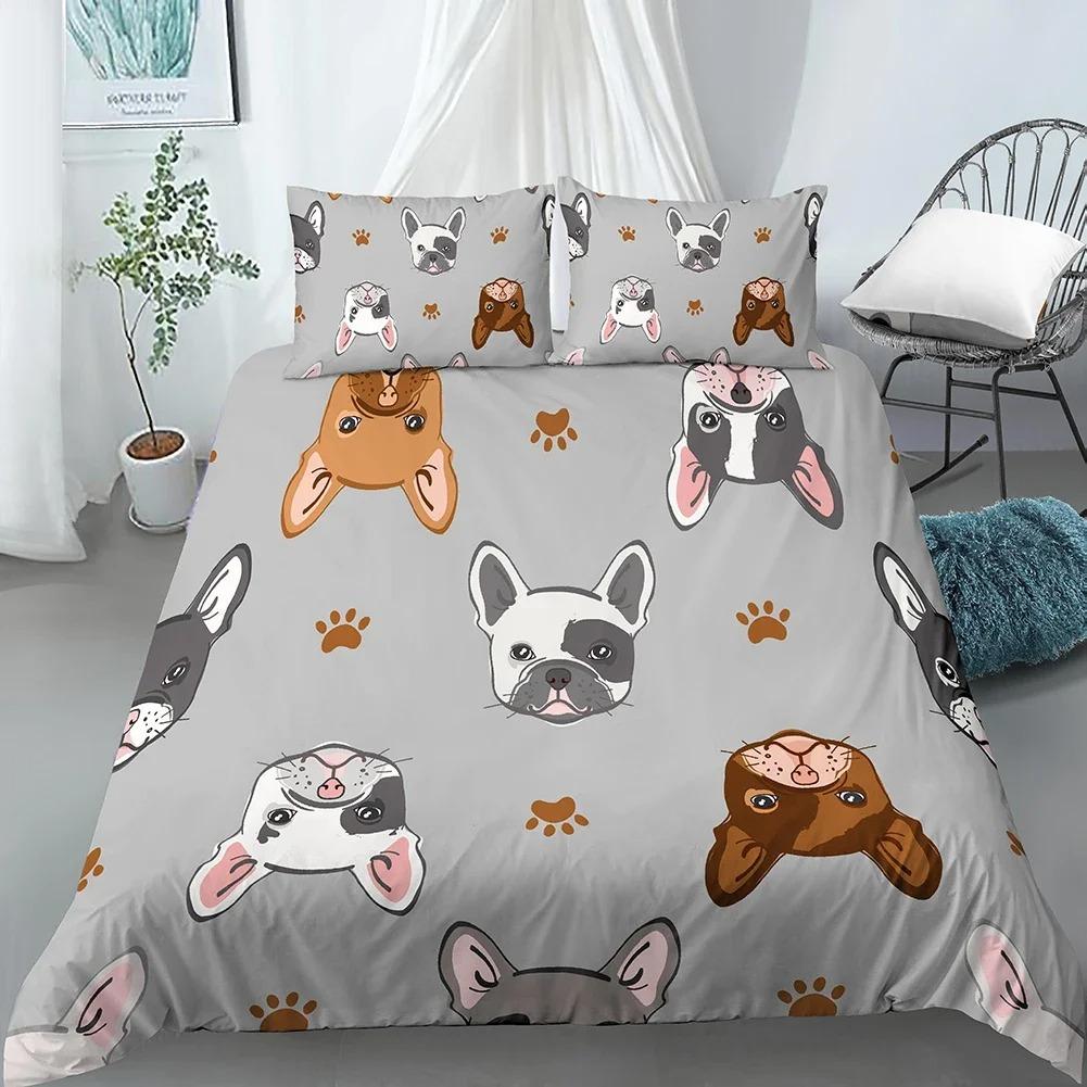 Cartoon Dog Duvet Cover Set Funny Pug Print King Size Bedding Set for Kids Boys Girls Animal Theme 23pcs Twin Comforter Cover
