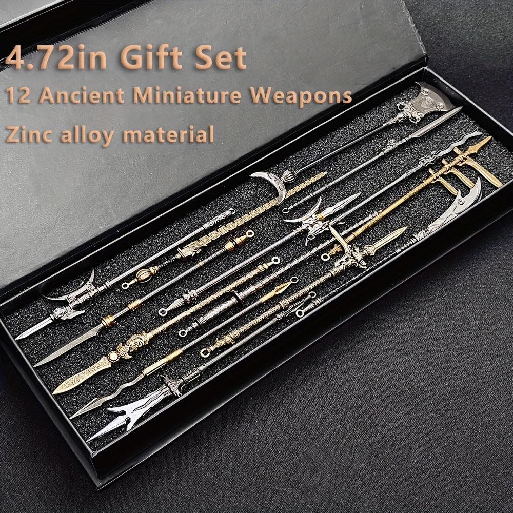 Мини-набор древних мечей с подставкой (6шт) Или (14pcs) - Металлический мини-меч Брелок-подвеска 12 ancient weapons