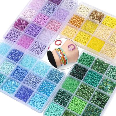 150g/Set Glass Accessories 15 Grid Glass Rice Bead Tube Bead Material Bag Making Beaded Bracelet Necklace Jewelry Loose Beads
