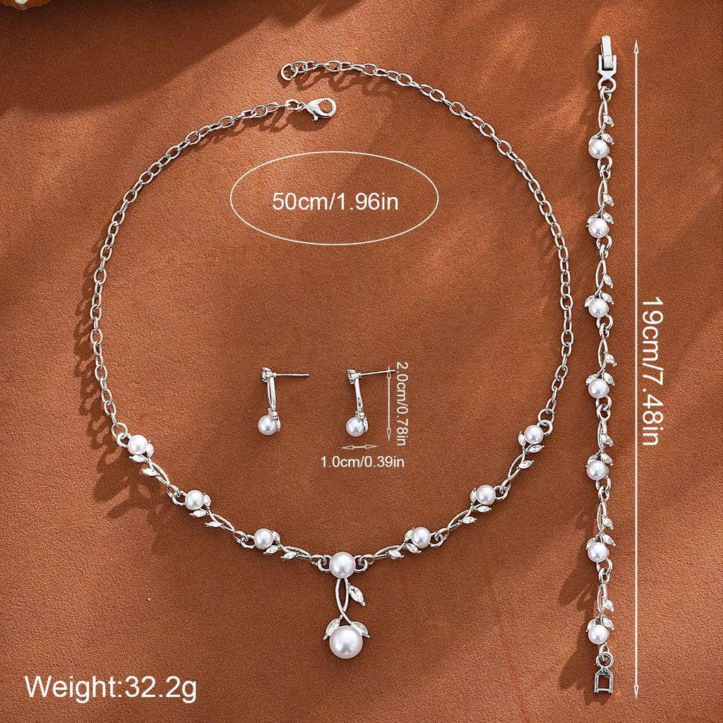 Elegant Pearl Rhinestone Flower Jewelry Set: Necklace, Earrings & Bracelet for Weddings & Banquets