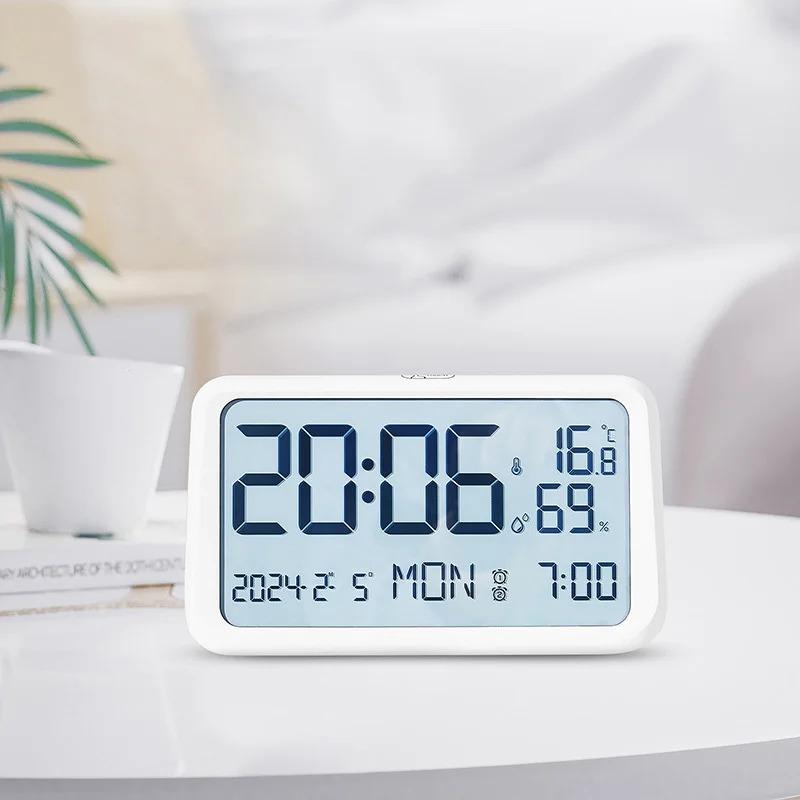 Minimalist Soft Light Digital Alarm Clock Large Screen Multifunctional Temperature Humidity Display Electronic Clock for Table