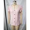Womens V Neck Eyelet Embroidered Blouse With Short Flutter Sleeves Casual Button Down Top