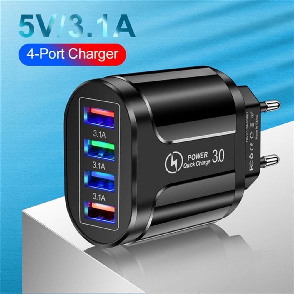Travel 4 Ports UK EU US Plug Fast Quick Charger USB Transformer Adapter Power Supply
