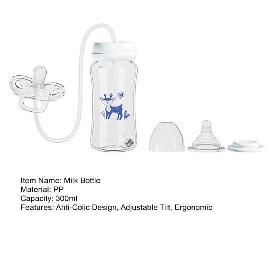 Säker babyflaska med läckagesäker napp/sugrör Anti-kolikventil Babyflaska 300 ml Bredhalsad PP-matningsflaska för spädbarn Bärbar Rese-nödvändighet