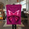 1Pc Pink&Black Bow Print Flannel Blanket, High quality Comfortable for All Seasons, Home Decor, Warmth and Comfort, Perfect for Christmas Gifts W28