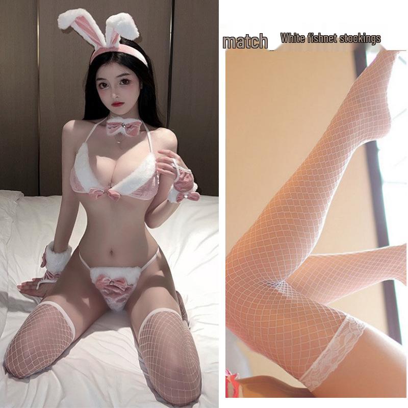 Fluffy Pink Bunny Girl Christmas Lingerie Set
