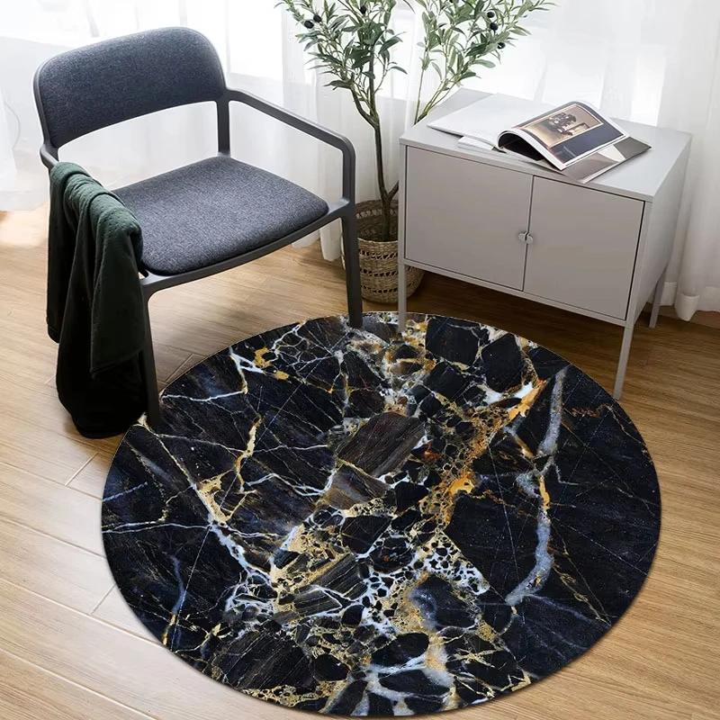 Marbled Round Rug – Non-Slip Circular Carpet for Living Room Bedroom & Dining Room Floor Decor