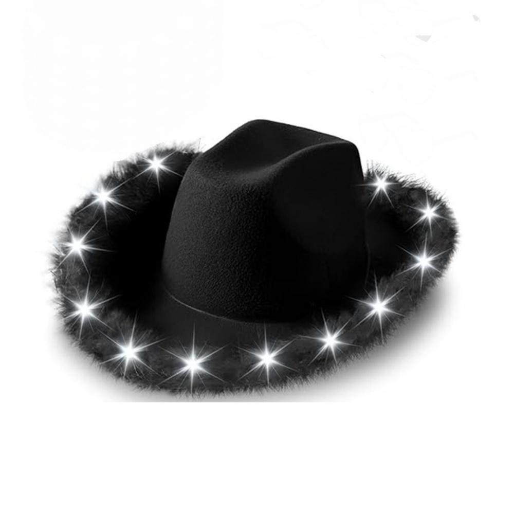 Light Up Cowgirl Hat Feather Edge Shiny LED Cowboy Hat Five Pointed Star Hats Performance Costume Cap Birthday Party Costumes